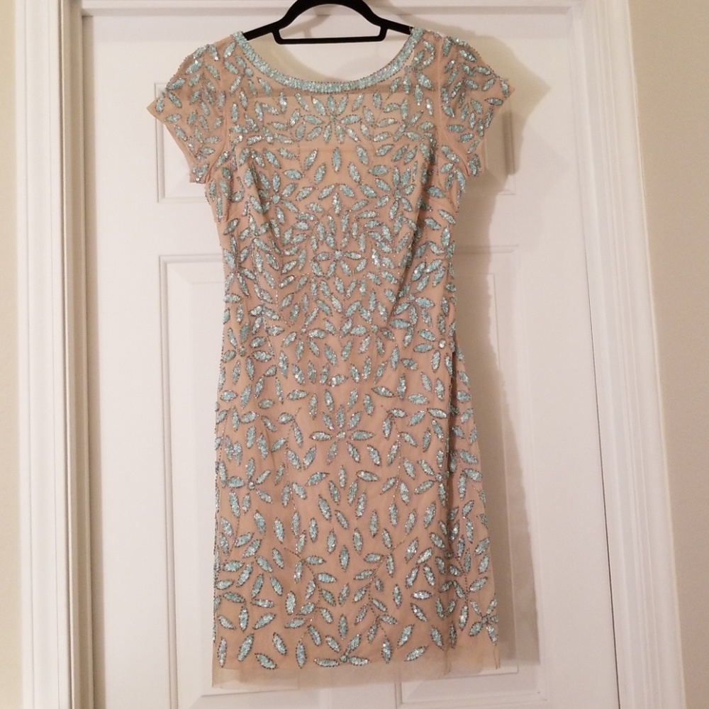 Aidan Mattox Nude/Light Blue Cocktail Dress